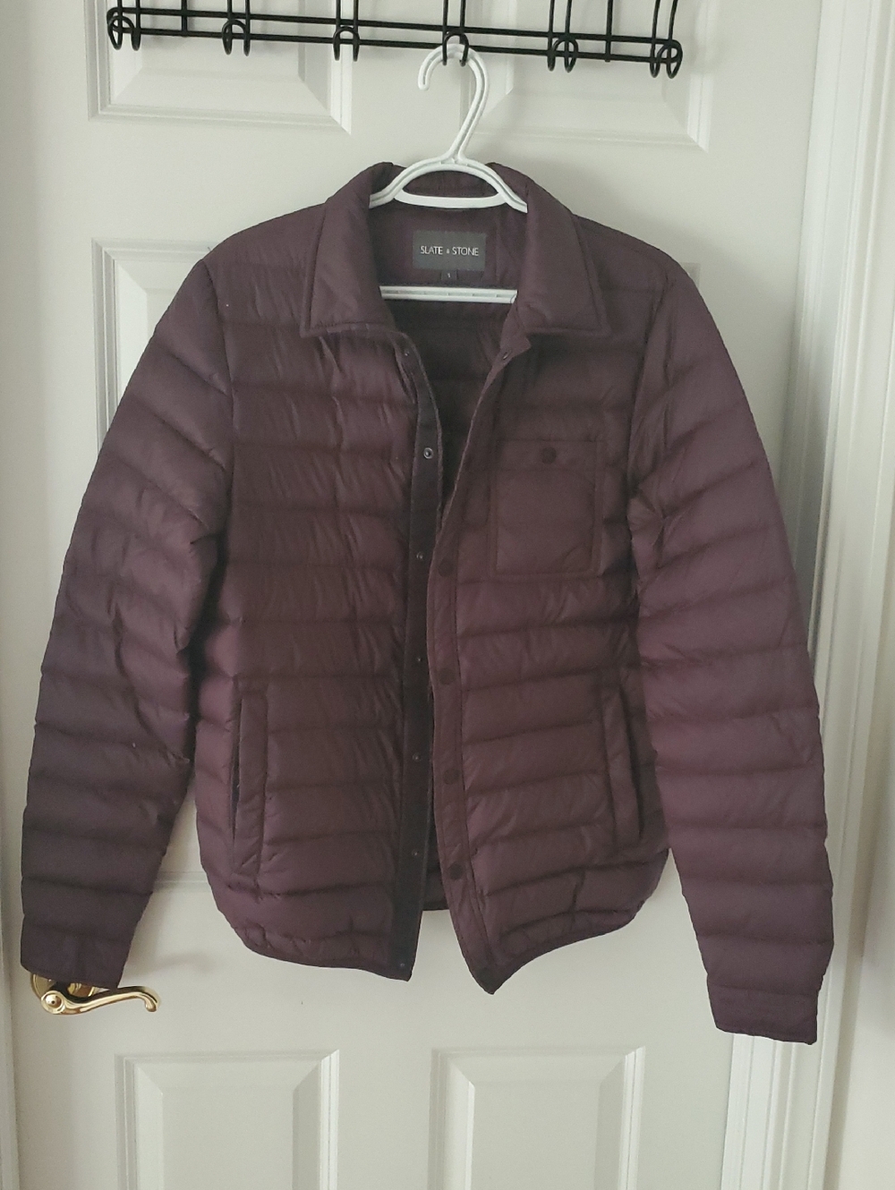 Slate & Stone Men's Quilted Puffer Down Jacket - Plum Size S